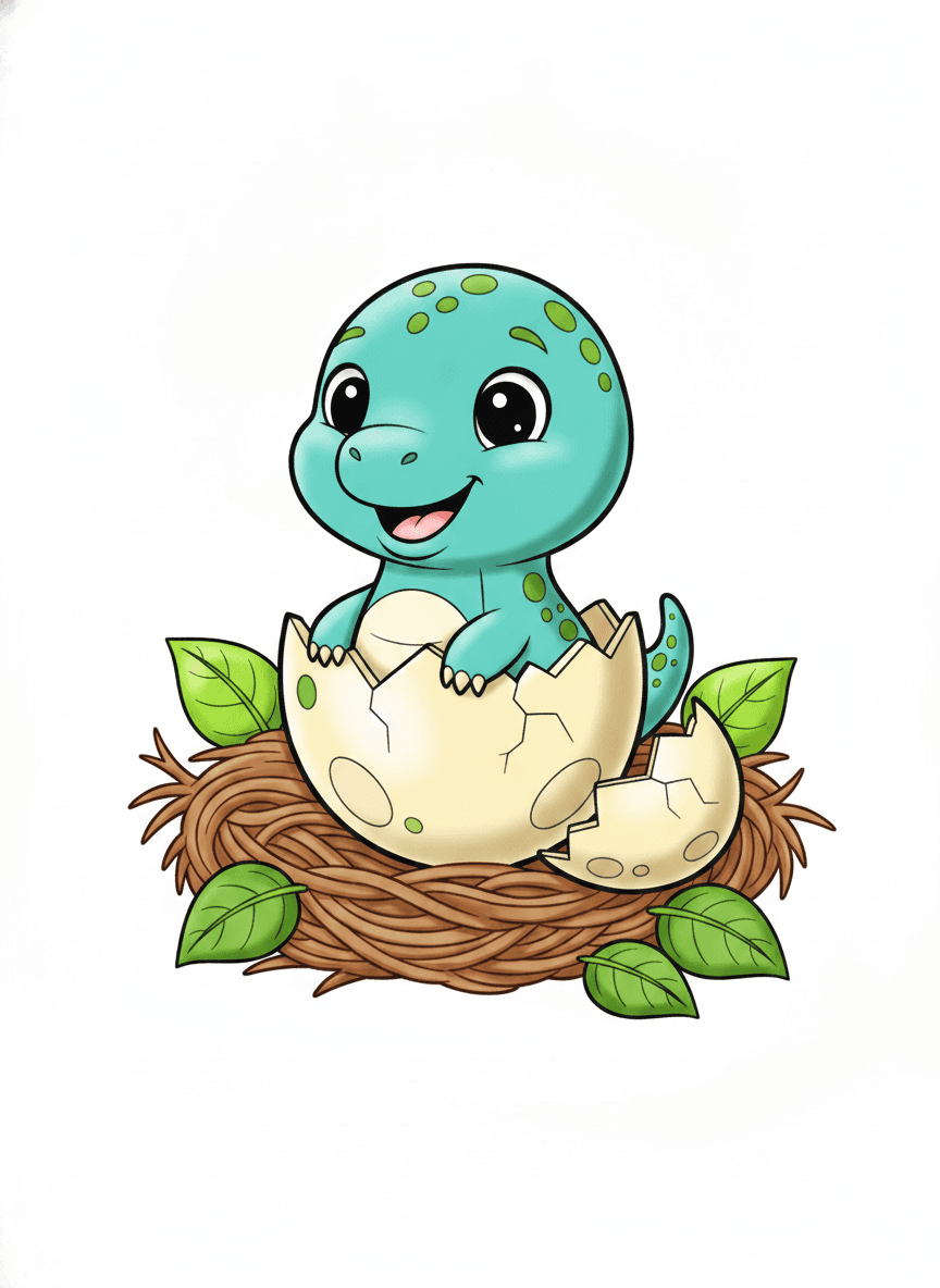 Baby Dino Hatching from Egg — colored example