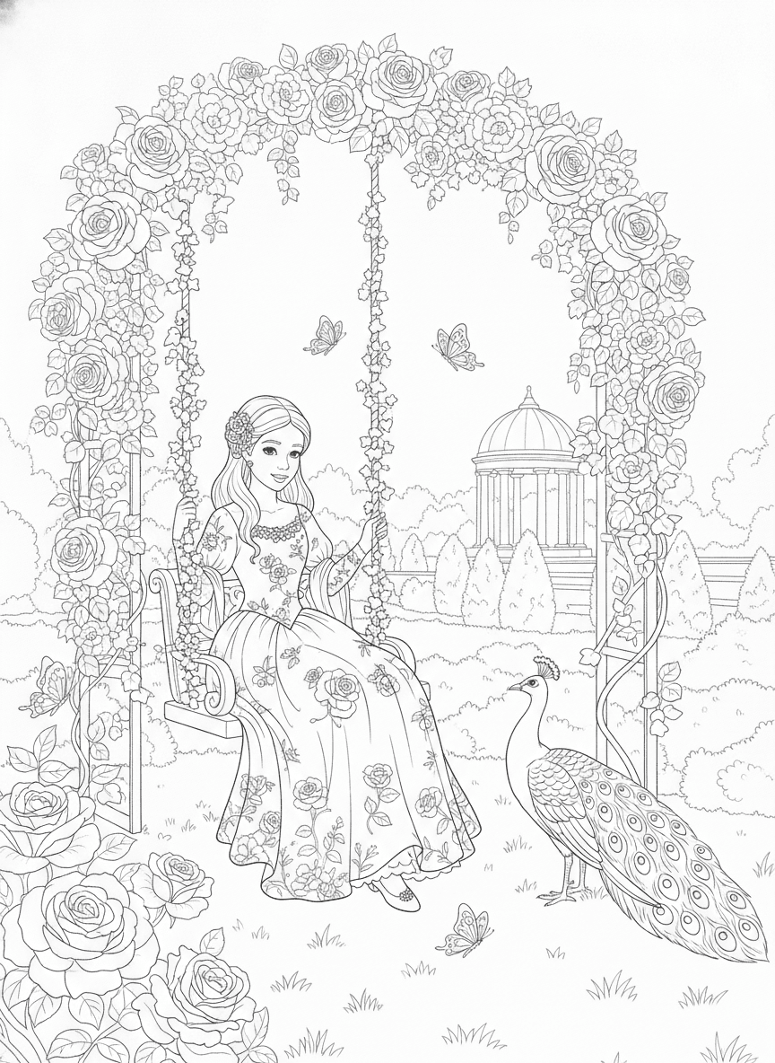 Rose Garden Swing (Detailed) coloring page preview