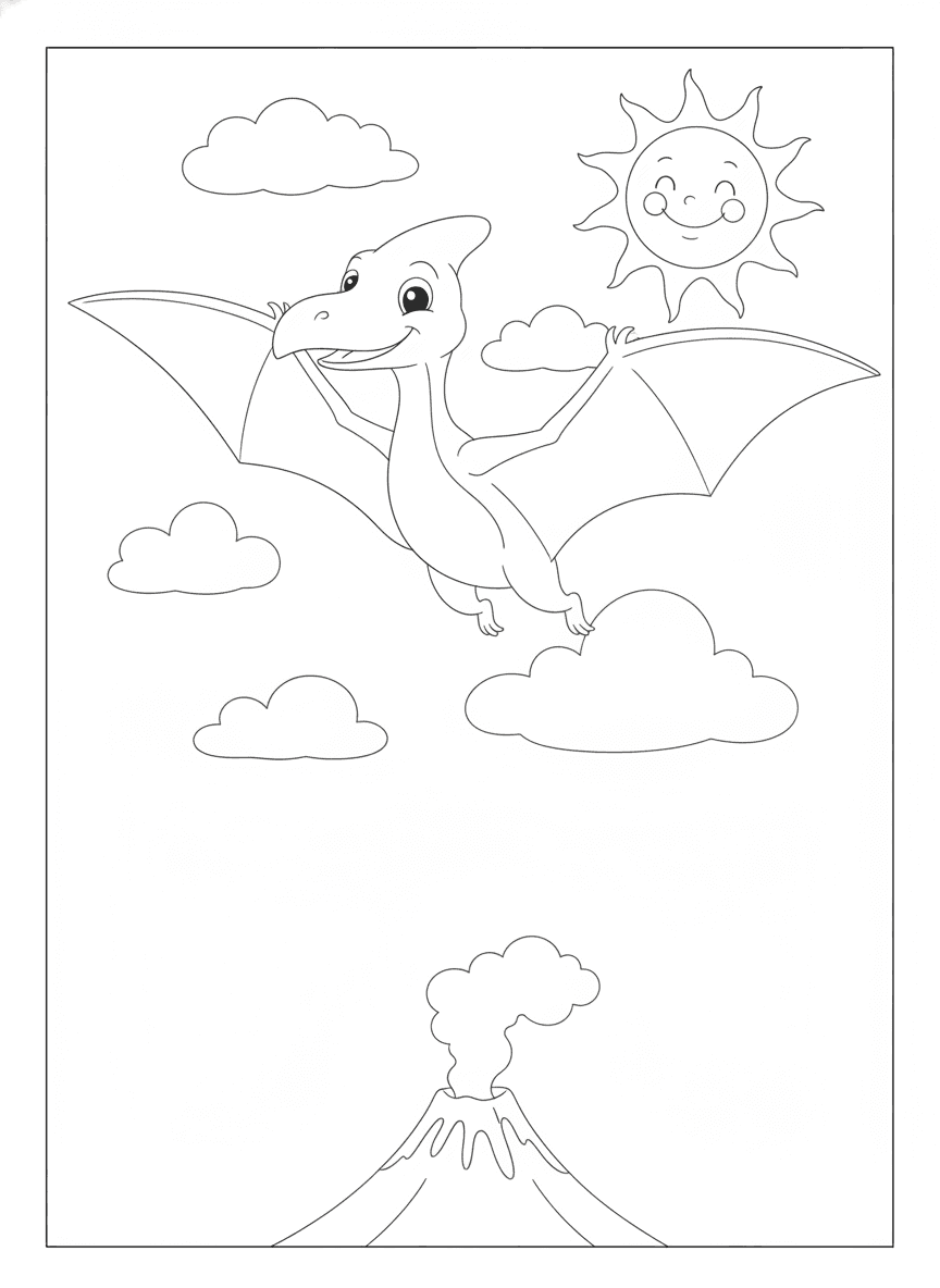 Pterodactyl Flying in the Sky coloring page preview