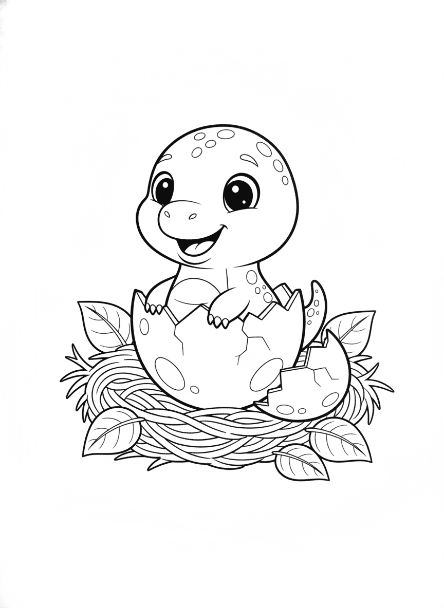 Baby Dino Hatching from Egg coloring page preview