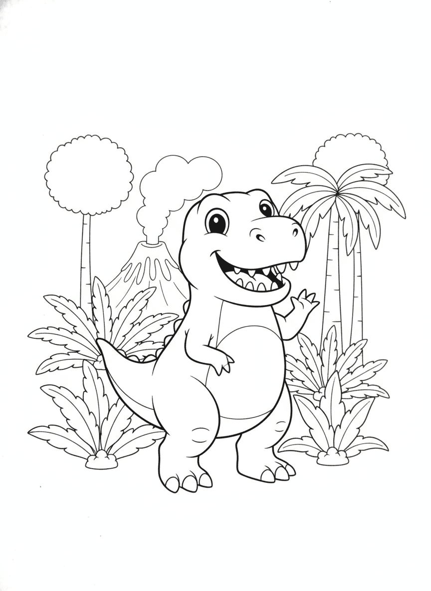 Friendly T-Rex coloring page preview