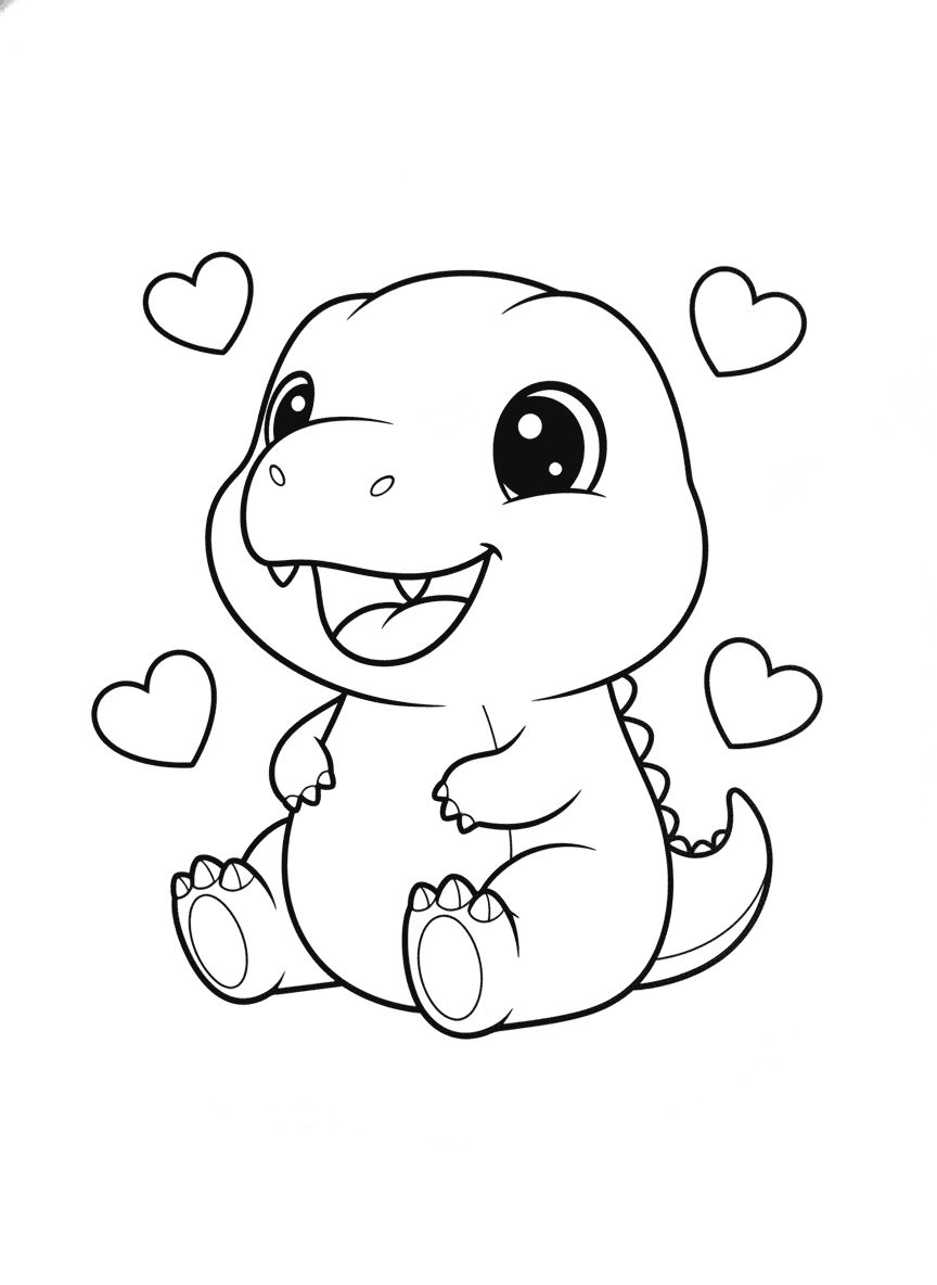 Kawaii Baby T-Rex coloring page preview