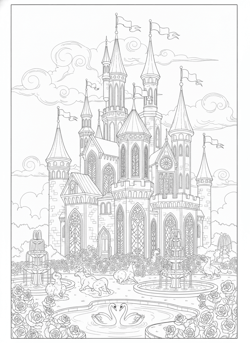 Castle Gardens (Detailed) coloring page preview