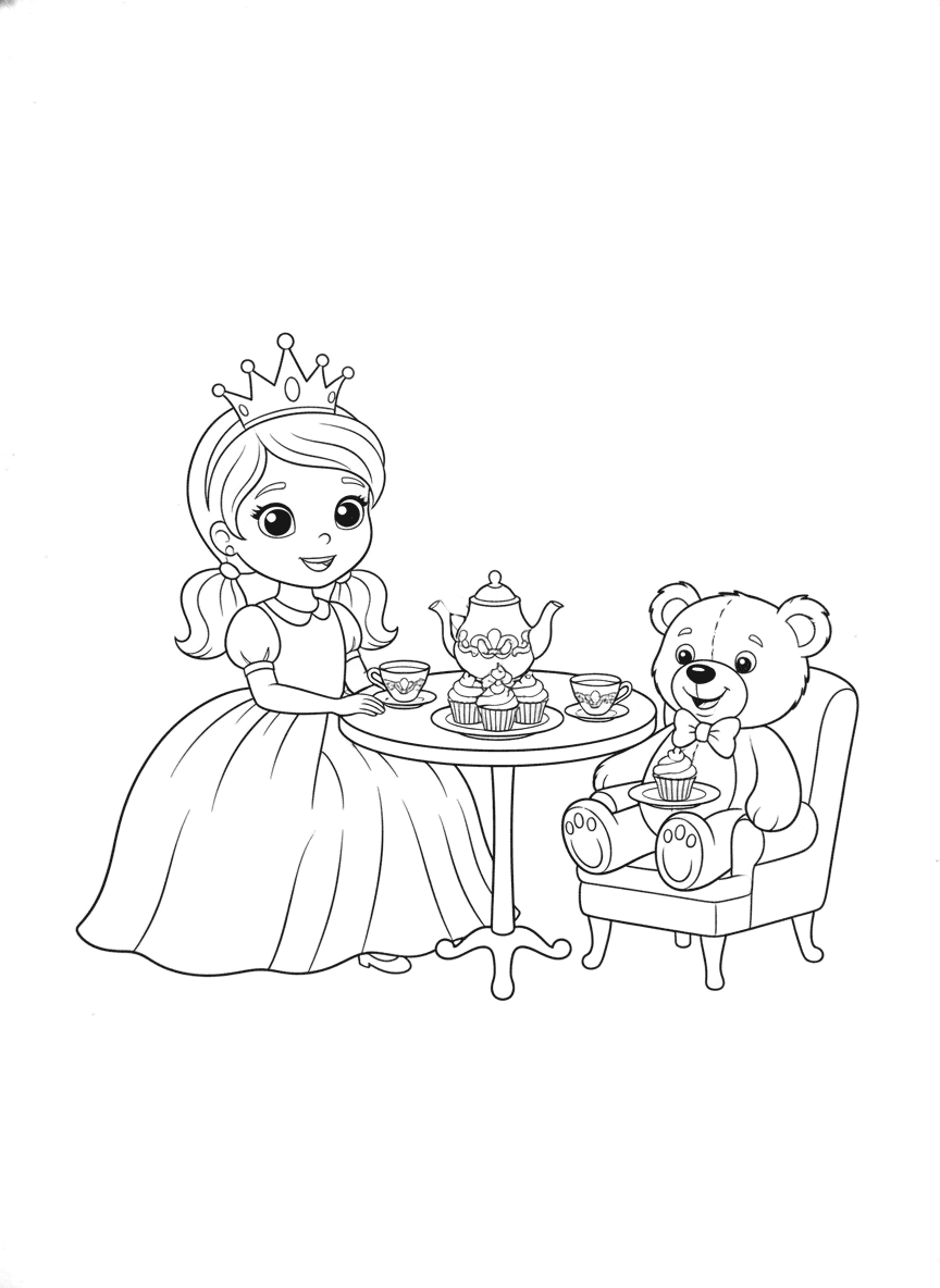 Princess Tea Party coloring page preview
