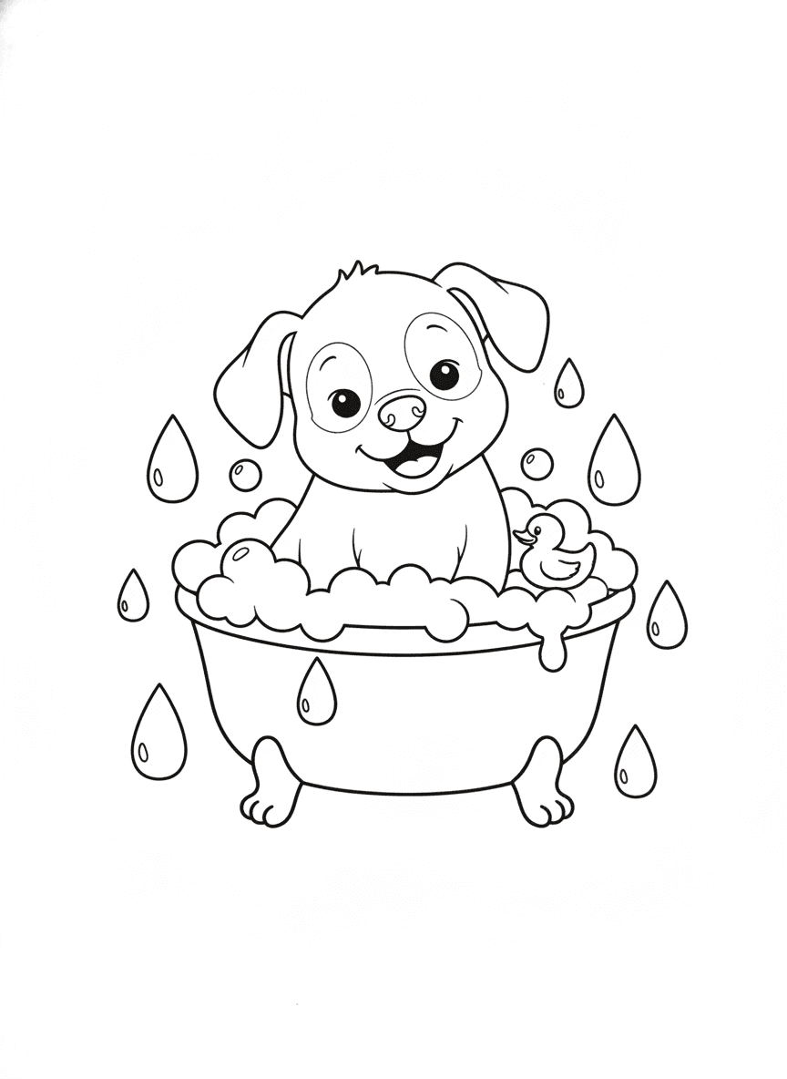 Puppy Bath Time coloring page preview
