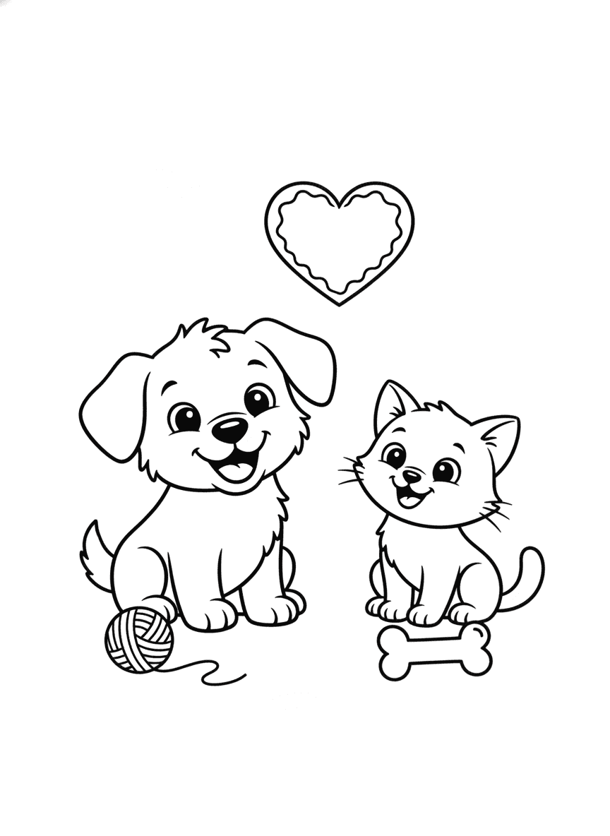 Puppy & Kitten Best Friends coloring page preview