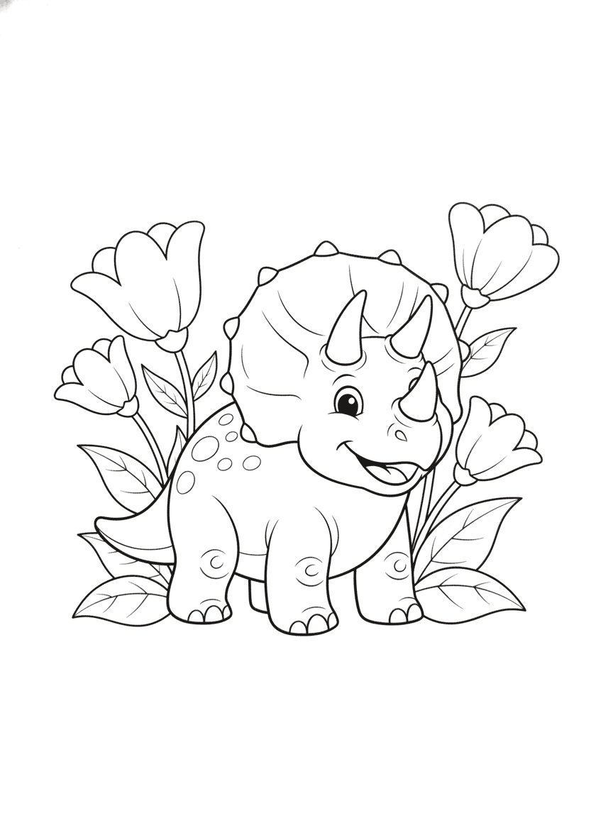 Smiling Triceratops coloring page preview