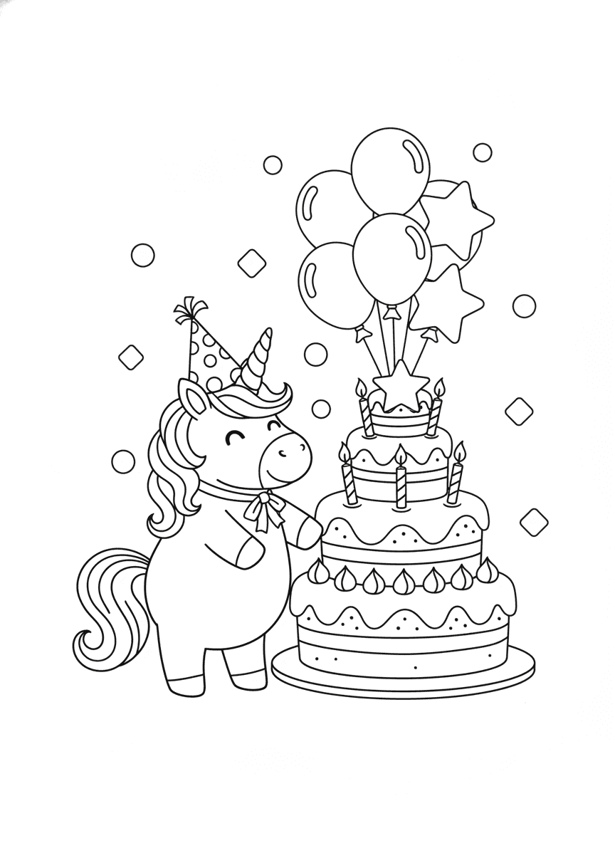Unicorn Birthday Party coloring page preview